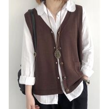 ニットベスト レディース 前開きチョッキ