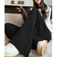 サイド縦ラインニットパンツ ワイドパンツ