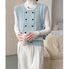 ケーブル編みニットベスト ダブルブレスト