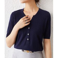 ニットトップス 半袖Vネックサマーニット
