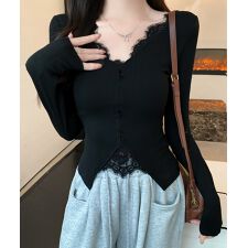 カットソー レース切り替え 長袖Tシャツ