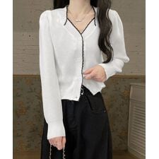 ニットトップス レディース Vネック長袖