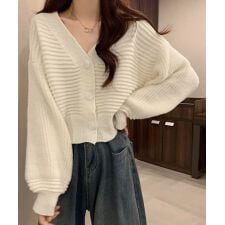 ニットカーディガン ショート丈 韓国風