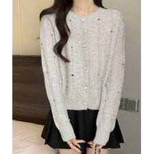 パール付き ニットカーディガン大人可愛い