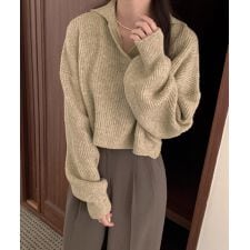 スキッパーニットvネック 襟付きセーター