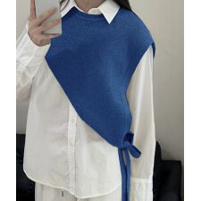 三角ニットベスト 重ね着 肩掛け風ニット