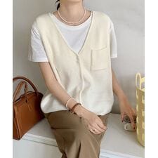 Vネックニットベスト ニットジレ 重ね着