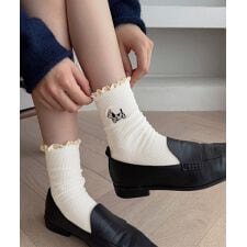 フリルソックス 犬柄 コットン靴下可愛い