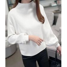 韓国風リブニットトップスハイネックニット