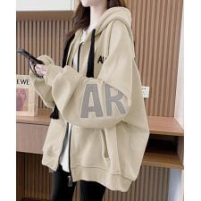 韓国風フード付きジップパーカーレディース