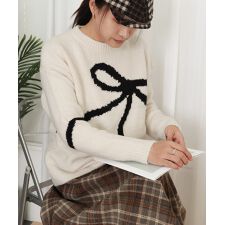 リボン柄ニット セーター プルオーバー
