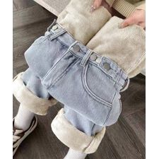 裏起毛デニムパンツウエスト調節ボタン付き