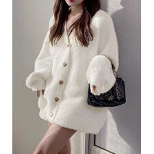 シャギーカーディガンゴールドボタン韓国風