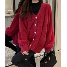 シャギーカーディガンゴールドボタン韓国風