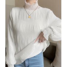 ミニミニストア(miniministore)の裏起毛シャーリングブラウス韓国風トップス