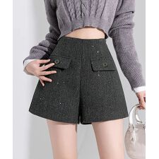 ラメ付きショートパンツ 秋冬 ツイード風