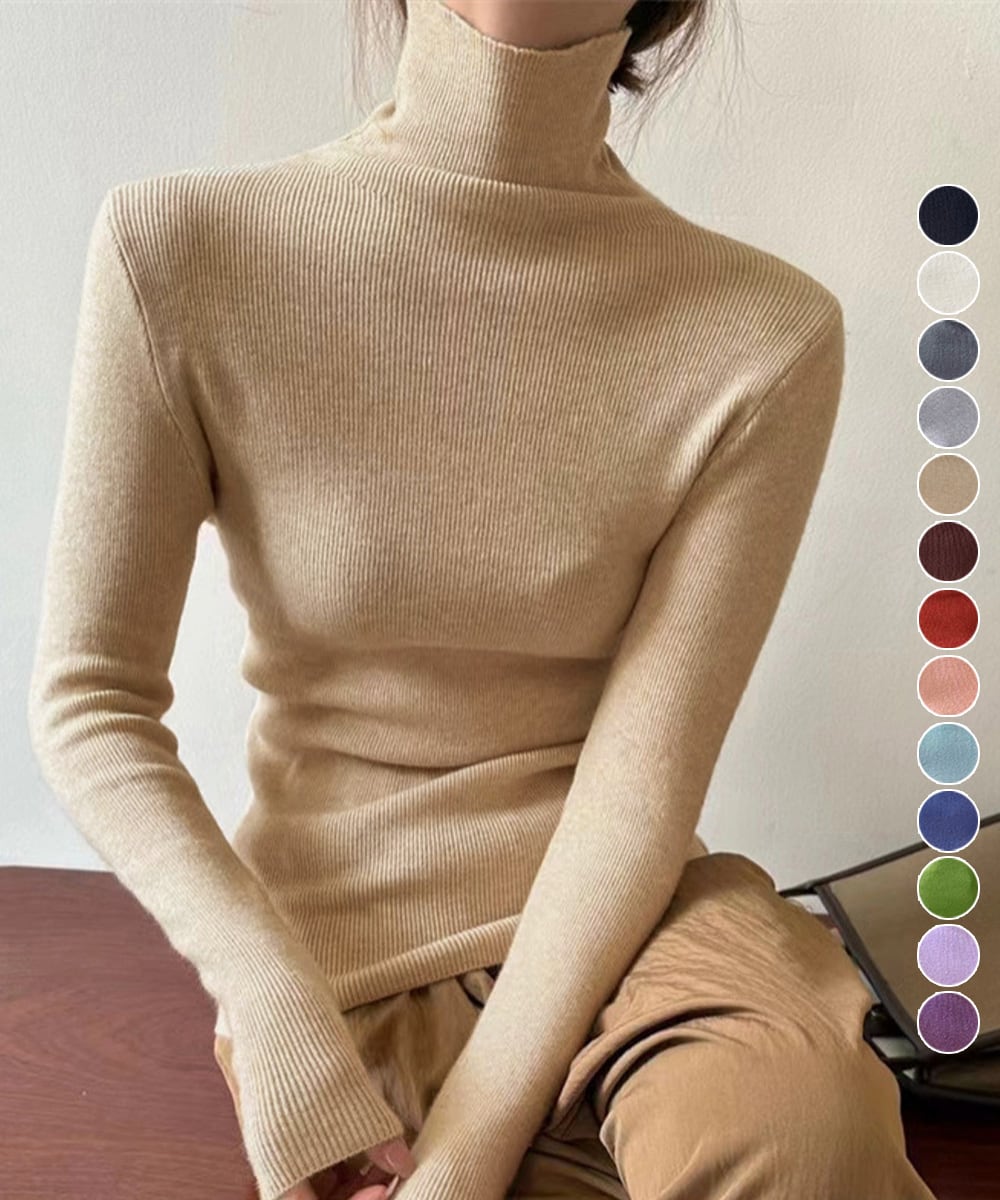 タートルネックリブニットとっくりセーター | ミニミニストア