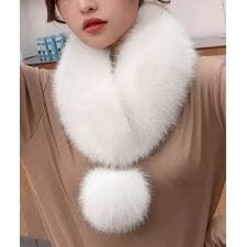 ポンポン付きフェイクファーマフラー暖かい