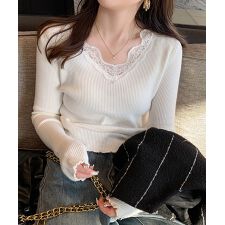 ニットトップス レディース レース付き