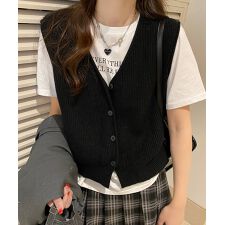 ミニミニストア(miniministore)のリブニットベスト前開きニットジレVネック