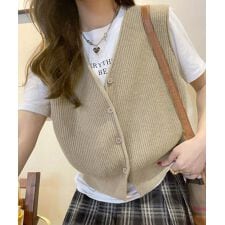 ミニミニストア(miniministore)のリブニットベスト前開きニットジレVネック