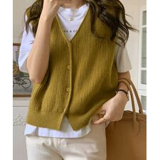 ミニミニストア(miniministore)のリブニットベスト前開きニットジレVネック