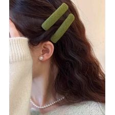 ウール調ヘアクリップ2点セットスリーピン