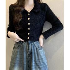 シャギーカーディガンゴールドボタン韓国風