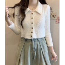 シャギーカーディガンゴールドボタン韓国風