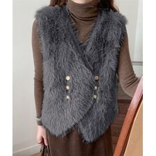 ふわふわファーベストVネックニットベスト