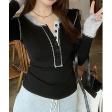 ミニミニストア(miniministore)の配色ヘンリーシャツハーフボタンカットソー