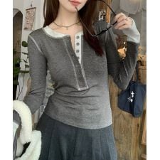 ミニミニストア(miniministore)の配色ヘンリーシャツハーフボタンカットソー