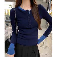 ミニミニストア(miniministore)の配色ヘンリーシャツハーフボタンカットソー