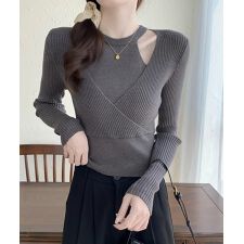 ニットトップス 長袖 レイヤード風 秋冬