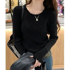 フリル リブニットトップス クルーネック