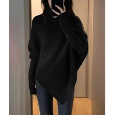 ハイネックニットセーター 不規則デザイン