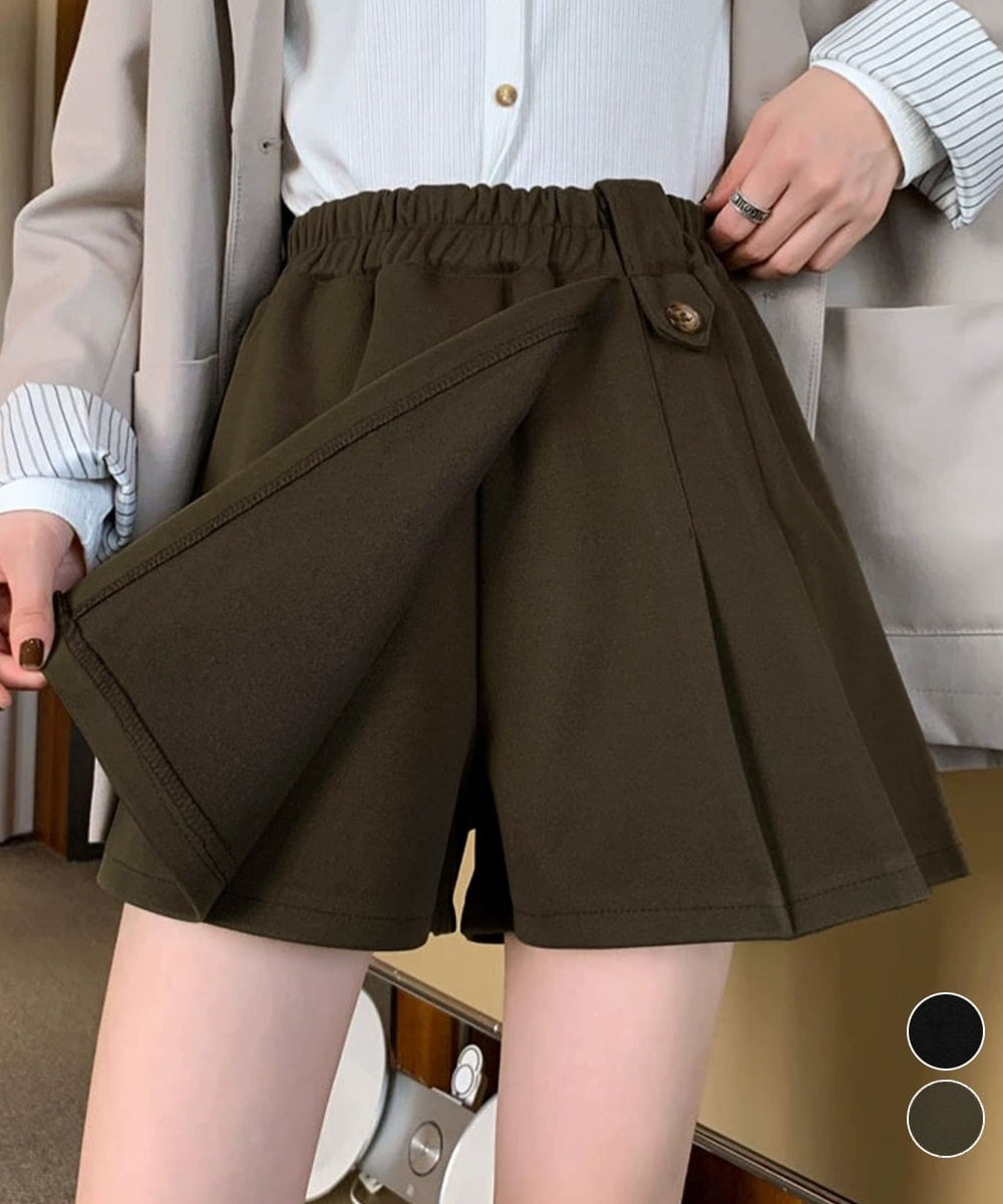 プリーツキュロットパンツ ウール風 秋冬 | ミニミニストア