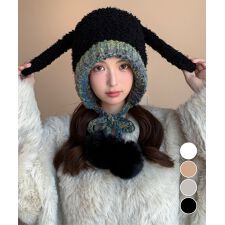うさぎ耳ニット帽 配色 レディース 小顔 | ミニミニストア 