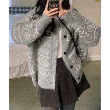 ノルディック柄ニットカーディガン 北欧風