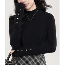 ニットトップス 長袖 ハイネック 重ね着