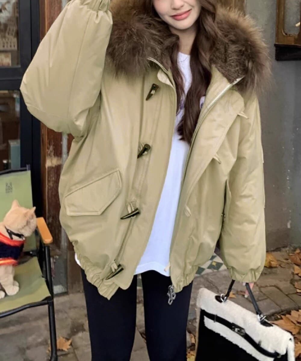 トグルボタン中綿ジャケットファー襟コート