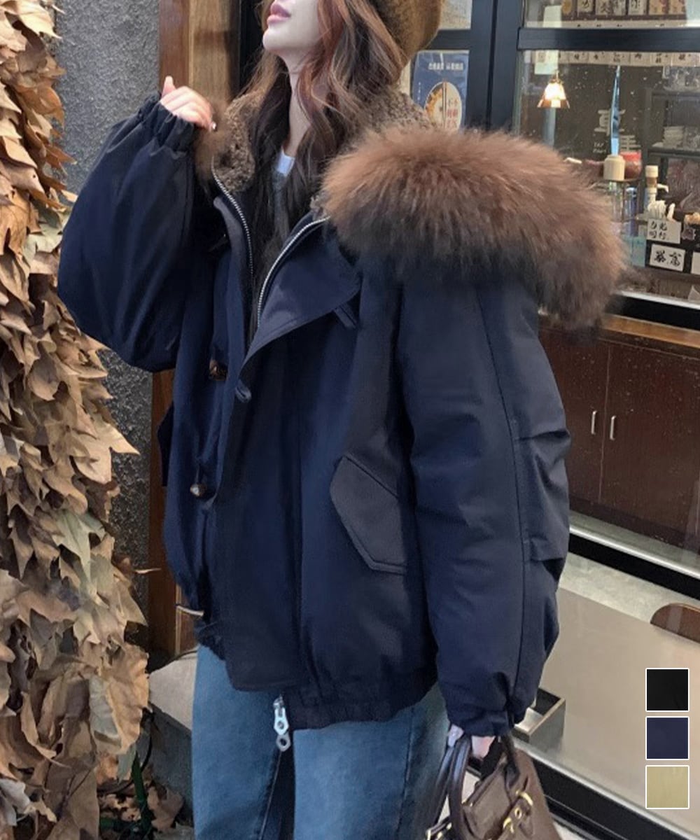 秋冬新作】ポケットファー付きコクーンショートコート/MM448602