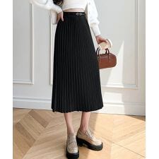 ハイウエスト プリーツニットスカート秋冬