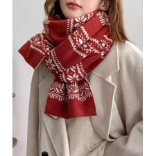 ノルディック柄ニットマフラー 肩掛け秋冬