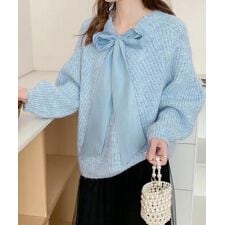 ビッグリボンタイニットプルオーバー韓国風