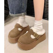 ボア厚底モカシンレディースサボサンダル冬