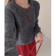 ハートボタンニットトップス ハーフボタン