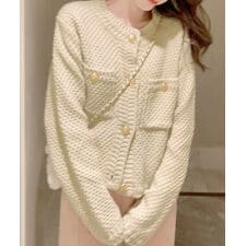 ゴールドボタンニットカーディガン 韓国風