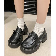 ローファー レディース レザー調 リボン