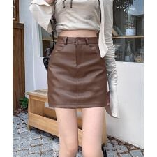 PUレザーミニスカートハイウエスト韓国風